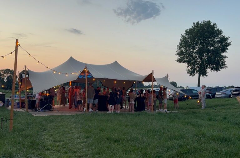 Stretchtent voor een verjaardagsfeest in de tuin